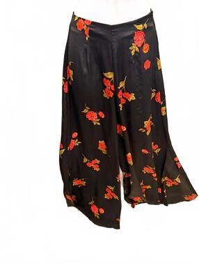Zara Black Wide Leg Floral Print Satin Pants XS